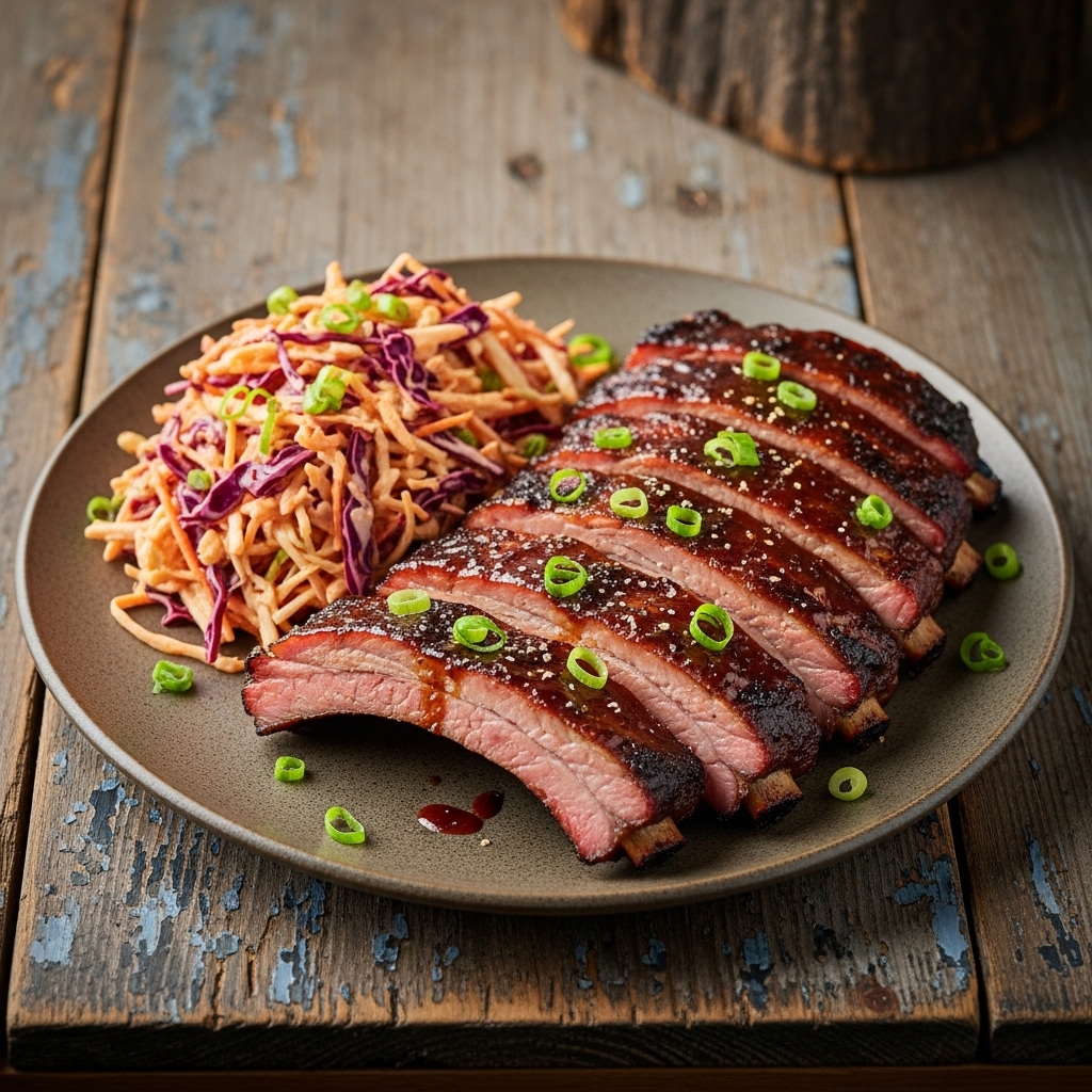 Smoky Bourbon BBQ Ribs with Spicy Coleslaw
