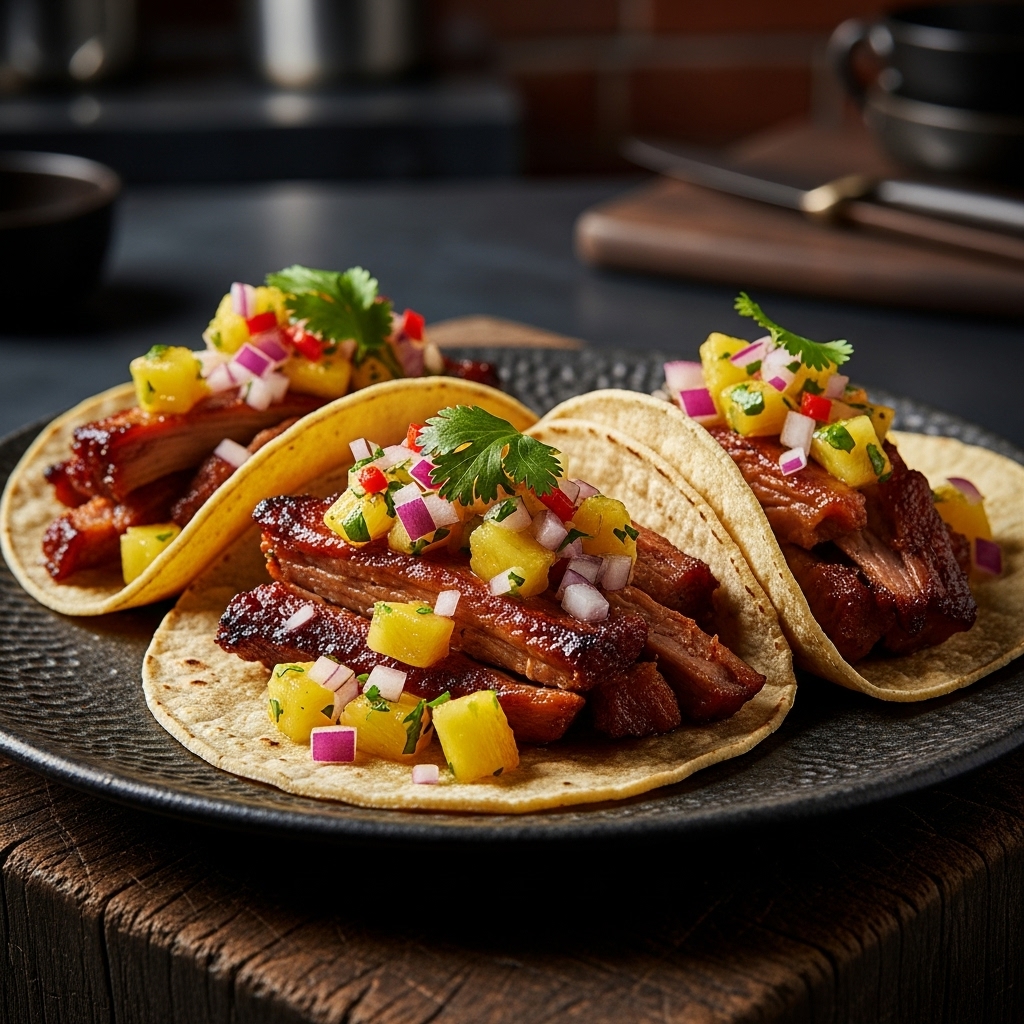 Smoky Carnitas Street Tacos with Charred Pineapple Salsa