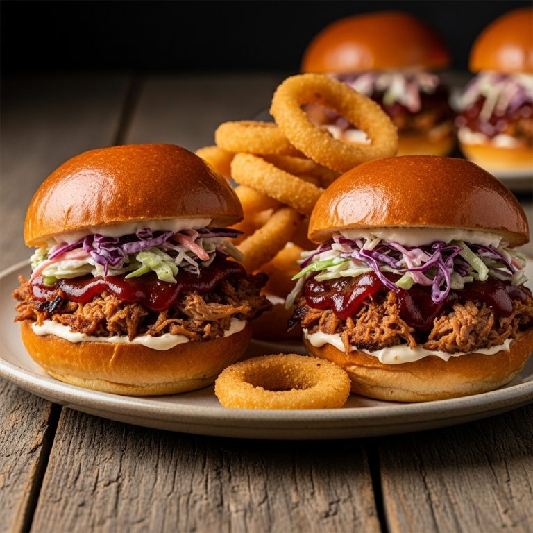 Smoky Carolina Pulled Pork Sliders with Crispy Onion Rings