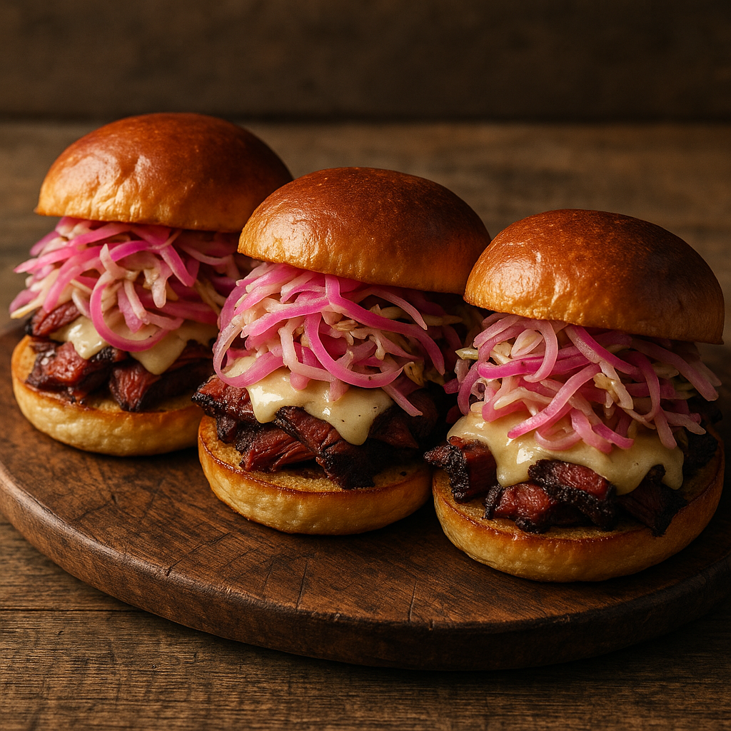 Smoky Carolina Reuben Sliders with Pickled Onion Slaw