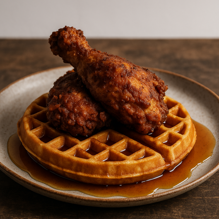 Smoky Chicken & Waffles with Whiskey Maple Syrup