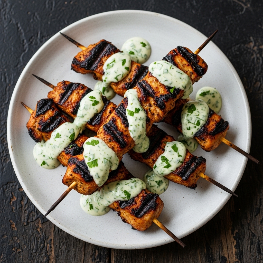 Smoky Chipotle Chicken Skewers with Lime Cilantro Crema