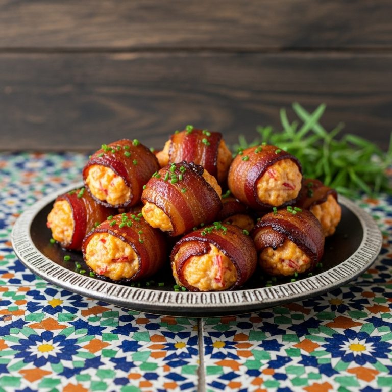 Smoky Chipotle Pimento Cheese Bombs with Candied Bacon Wrapped Appetizer