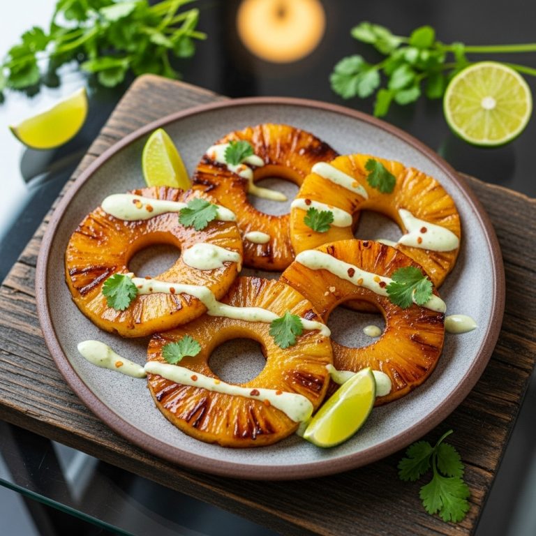 Smoky Chipotle Pineapple Rings with Spicy Lime Crema