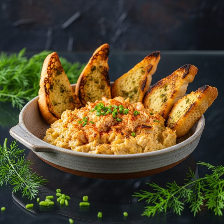 Smoky Deviled Crab Dip with Crispy Garlic Toasts