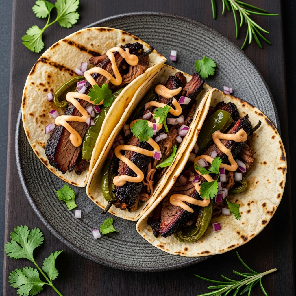 Smoky Hatch Chile Brisket Tacos
