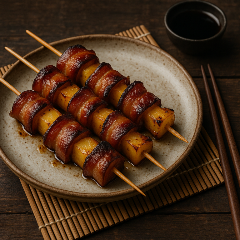 Smoky Maple Bacon-Wrapped Pineapple Skewers