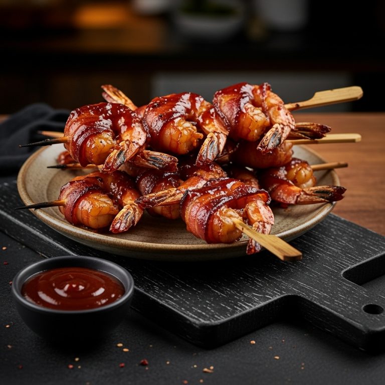 Smoky Memphis-Style BBQ Bacon Wrapped Shrimp Skewers