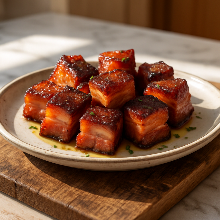 Smoky Peach Pork Belly Bites