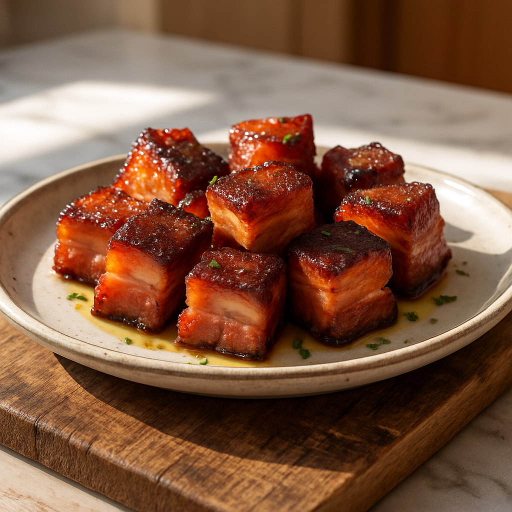 Smoky Peach Pork Belly Bites