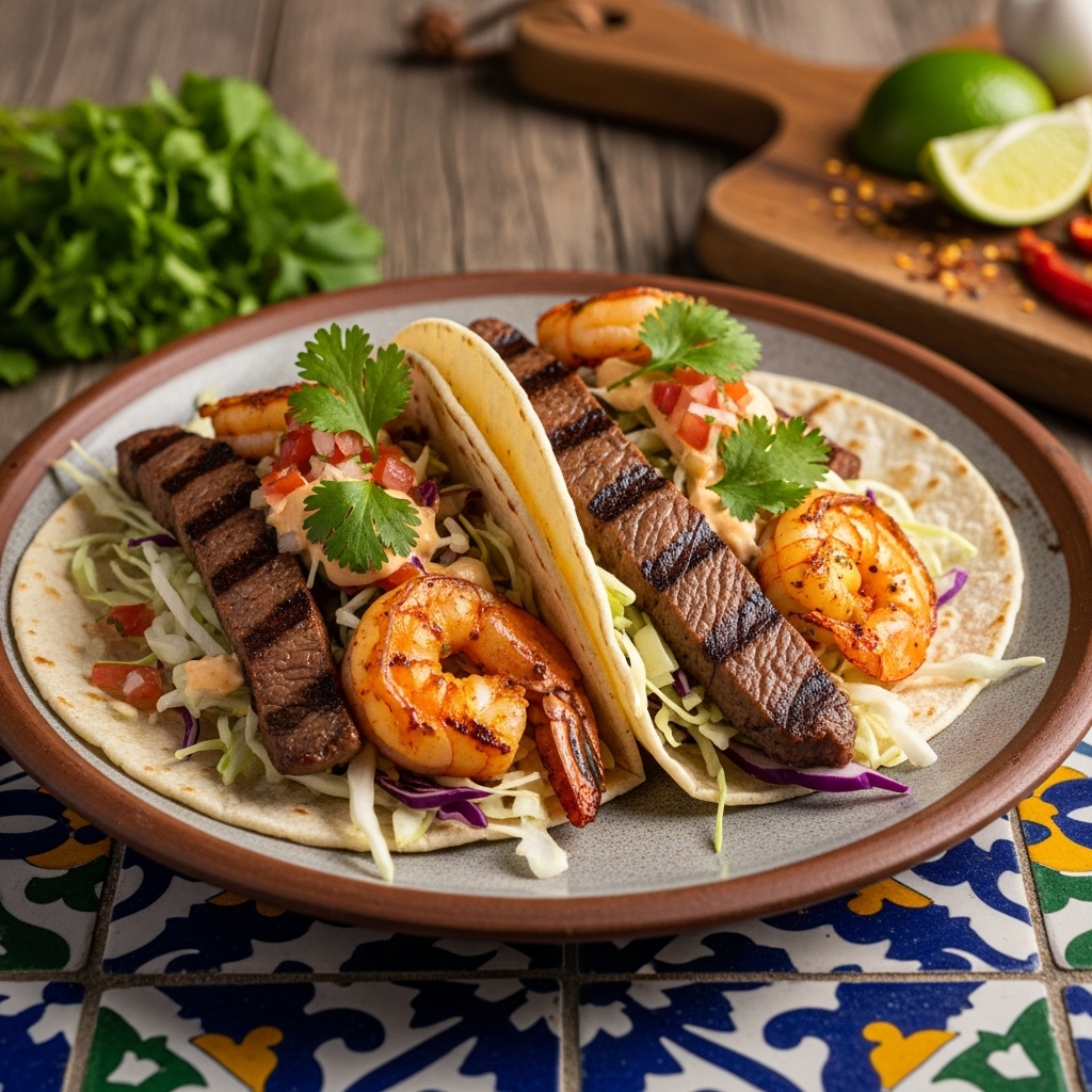 Smoky Sizzling Street-Food Surf & Turf Tacos