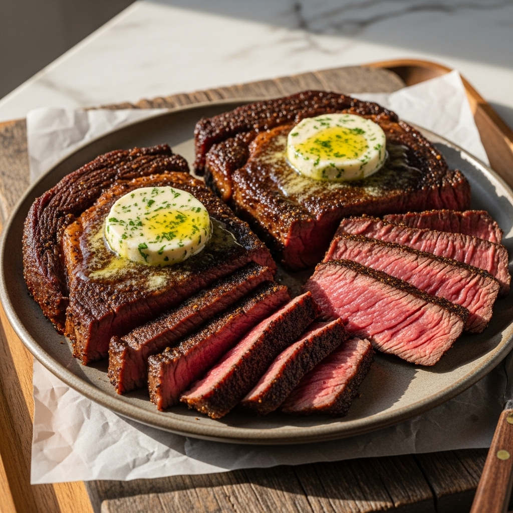 Smoky Spice-Rubbed Ribeye Steaks with Garlic Herb Butter