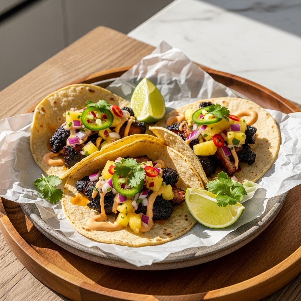 Smoky Street Tacos with Spicy Pineapple Salsa