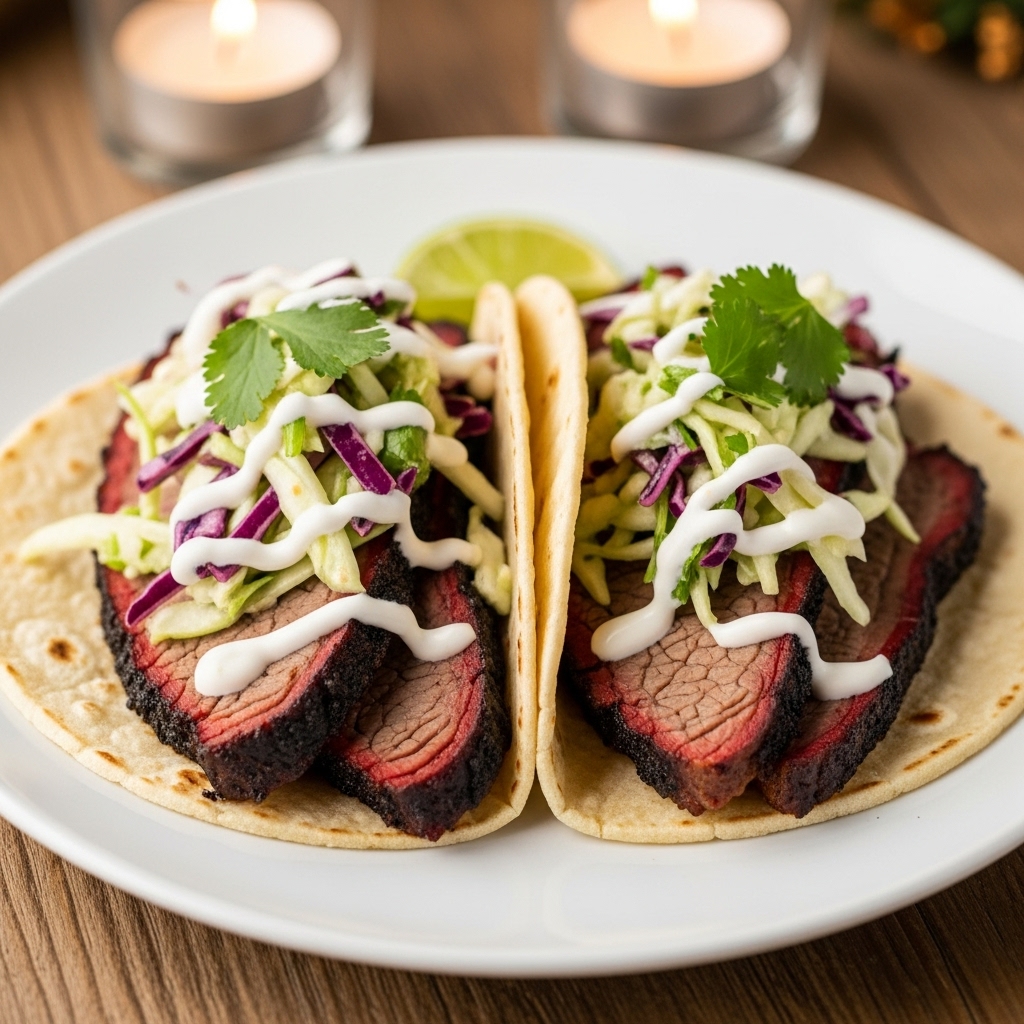 Smoky Texas Brisket Tacos with Cilantro Lime Slaw