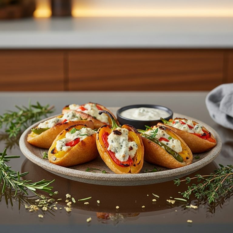 Smoky Triple-Pepper Poppers with Creamy Blue Cheese Dipping Sauce