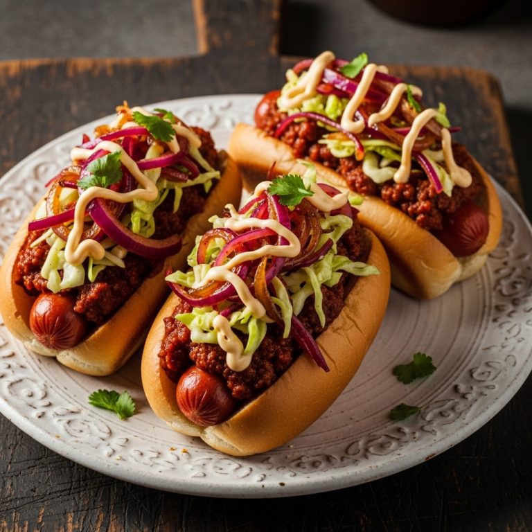Smoky Triple-Threat Chili Dogs with Caramelized Onion Slaw