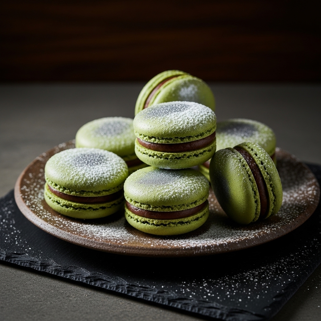 Snowy Moonlight Matcha Latte Macarons
