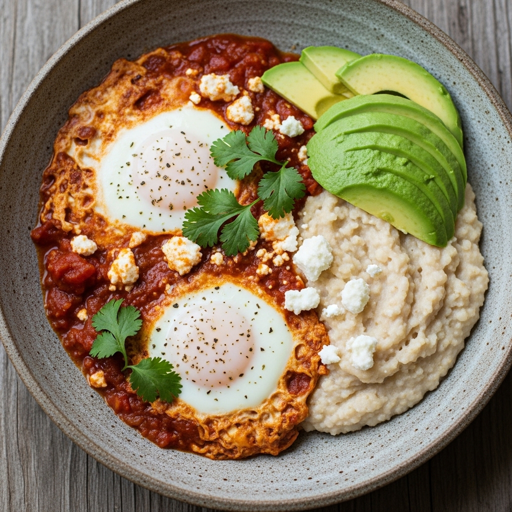 South African Brunch Delight: Shakshuka with Mieliepap and Avocado