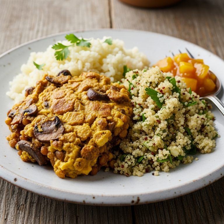 “South African-Inspired Vegan Bobotie with Cauliflower Rice & Lemon Herb Quinoa”
