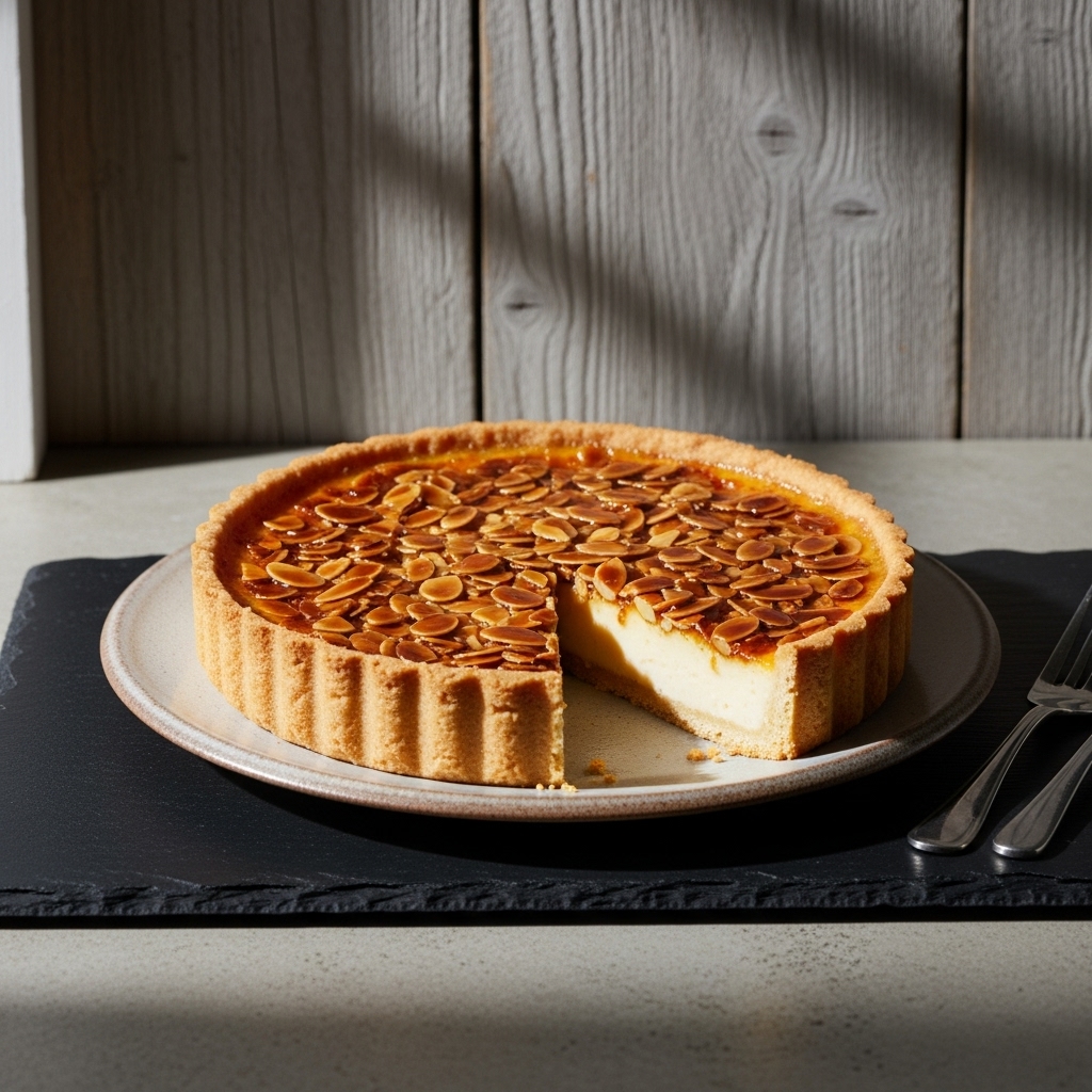 South African Vegan Milk Tart (Melktert) with Caramelized Almond Topping Recipe