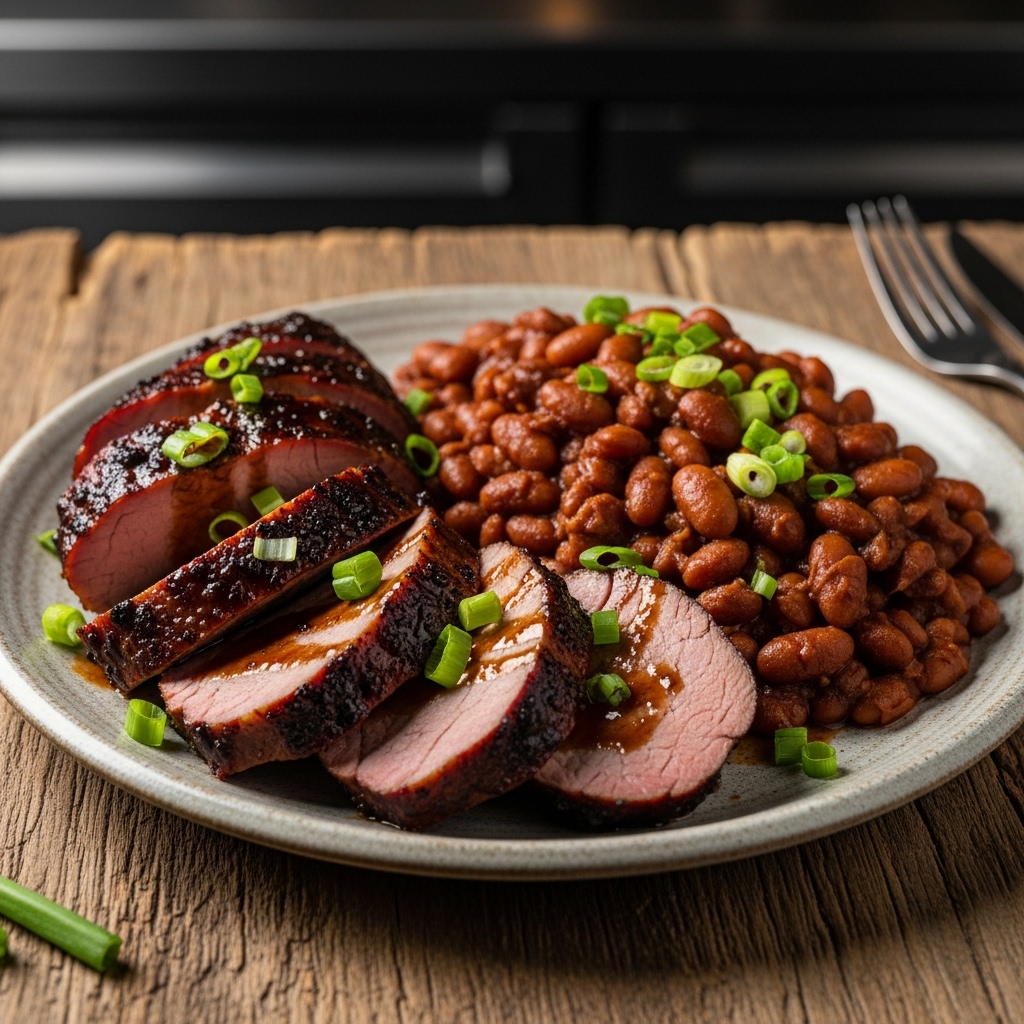 Southern BBQ Smokehouse Dinner: Whiskey Pork Tenderloin and Bourbon Beans