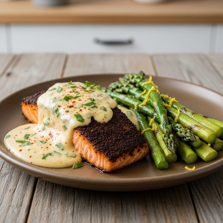Southern Cajun Spiced Salmon with Creole Hollandaise & Zesty Lemon Asparagus (Paleo-Friendly)