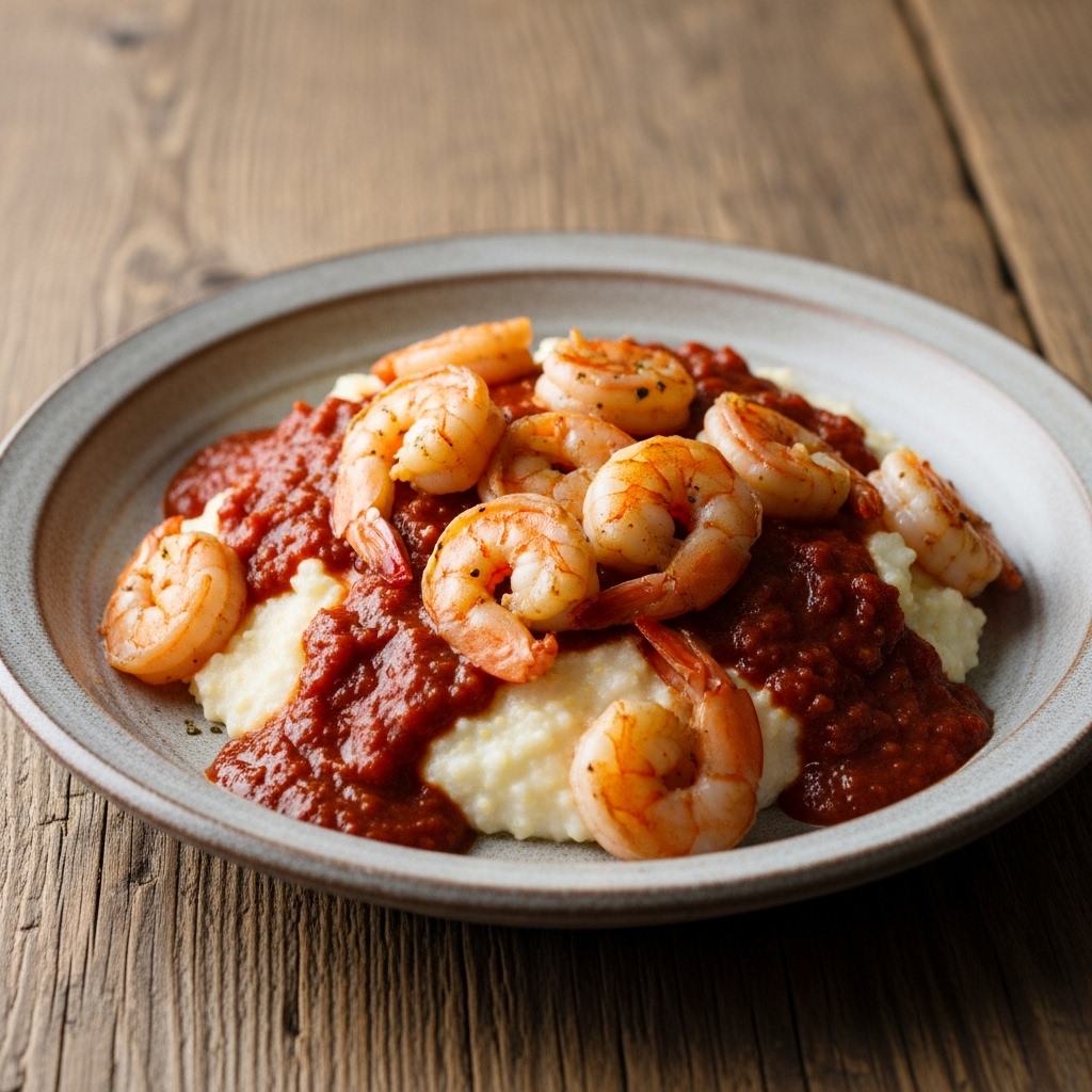 “Southern Comfort: Classic Shrimp and Grits with Smoky Tomato Gravy”