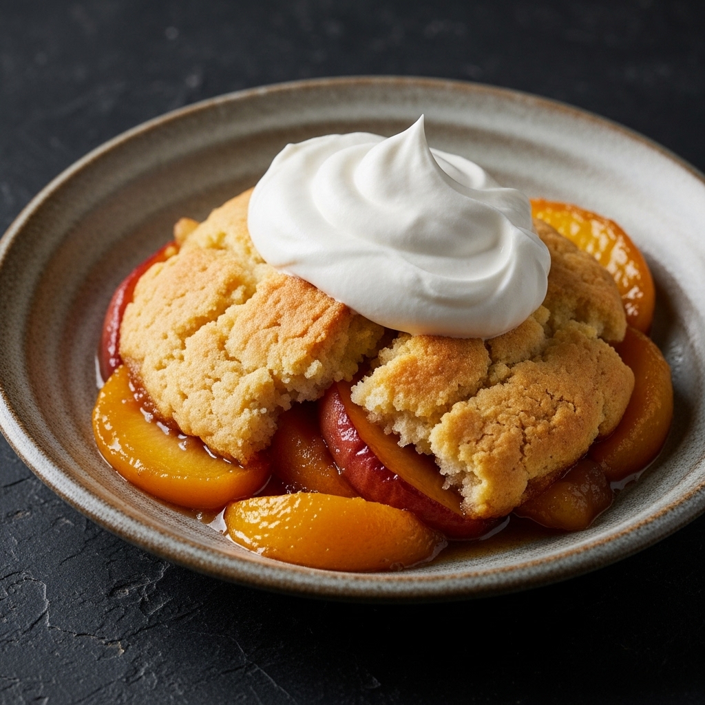 Southern Comfort Peach Cobbler with Vegan Whipped Cream – A Vegetarian Delight!