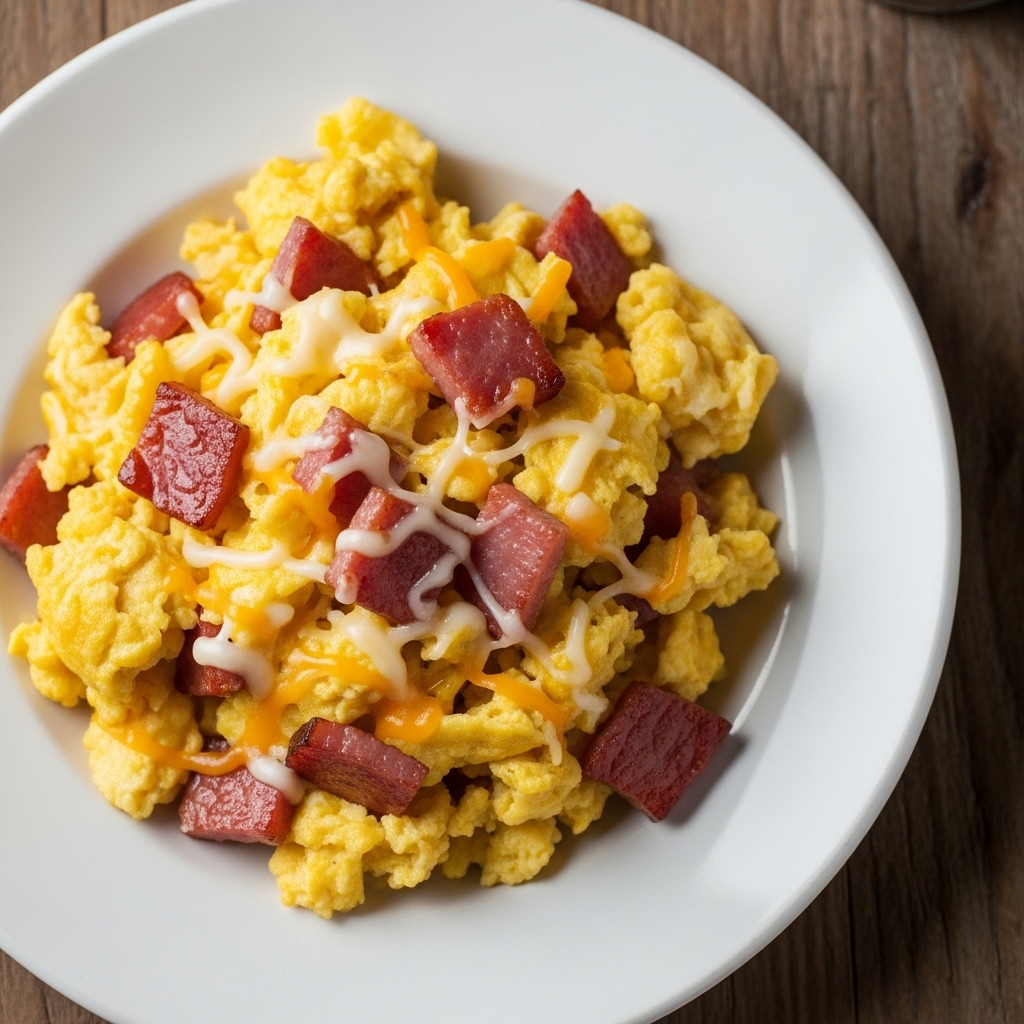 Southern Comfort Scrambled Eggs with Country Ham and Cheese – A Sensory Delight!