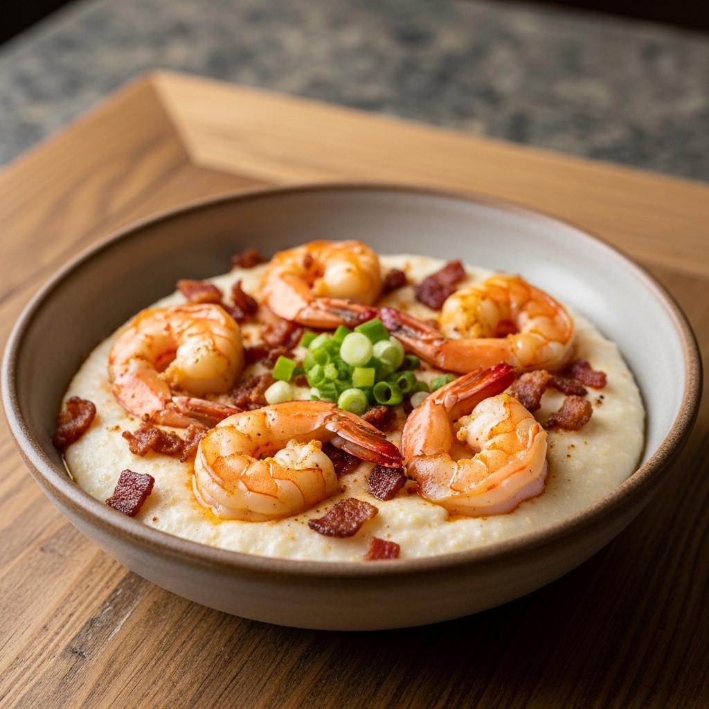 Southern Gluten-Free Brunch Delight: Creamy Shrimp and Grits with Crispy Bacon