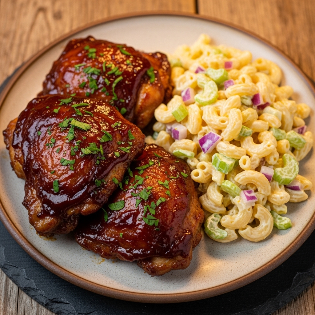 Southern Grill Lunch: Smoky Bourbon BBQ Chicken & Creamy Macaroni Salad