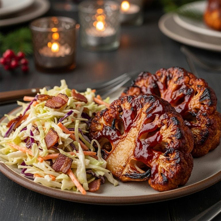 Southern Grill Smoky BBQ Cauliflower Steaks with Warm Bacon-Coleslaw