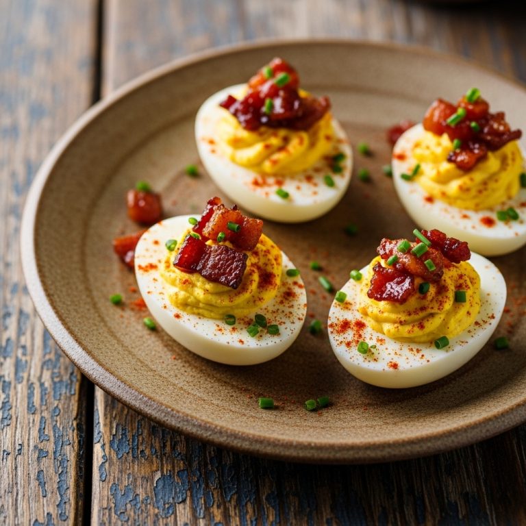 Southern Smoky Deviled Eggs with Spicy Candied Bacon