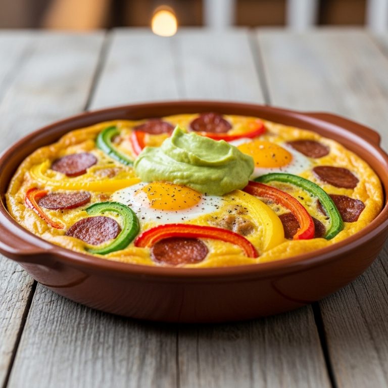 Spanish Brunch Delight: Sizzling Chorizo & Bell Pepper Frittata With Avocado Crema
