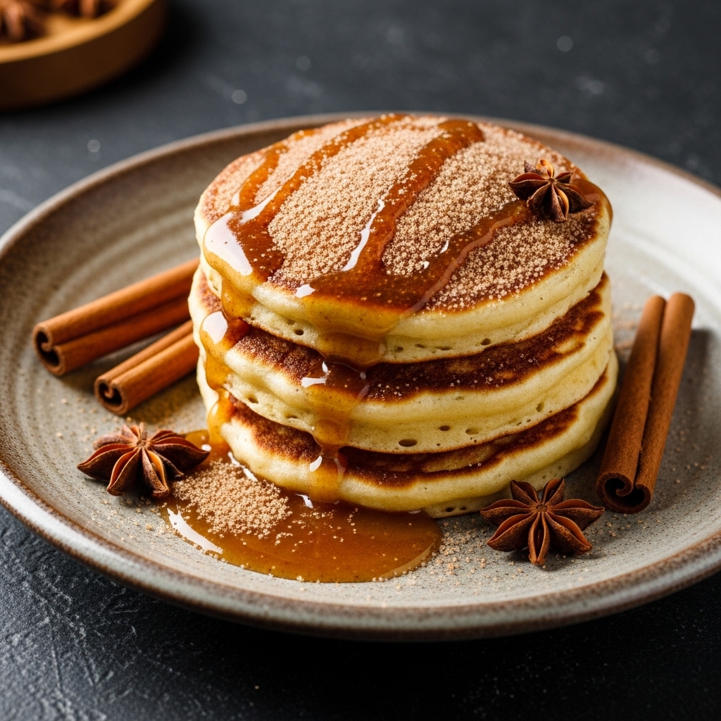 Spanish Brunch Delight: Vegan Churro-Inspired Pancakes with Cinnamon Syrup