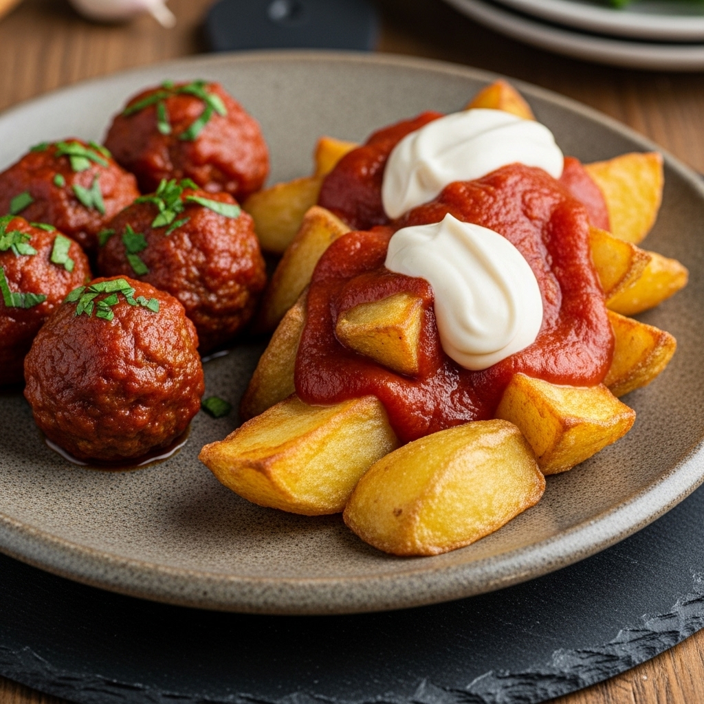 Spanish Tapas Delight: Patatas Bravas and Spanish Meatballs