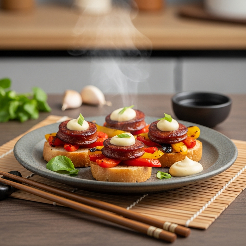 Spanish Tapas Fiesta: Delightful Paleo-Friendly Chorizo Bites With Roasted Bell Peppers & Garlic Aioli