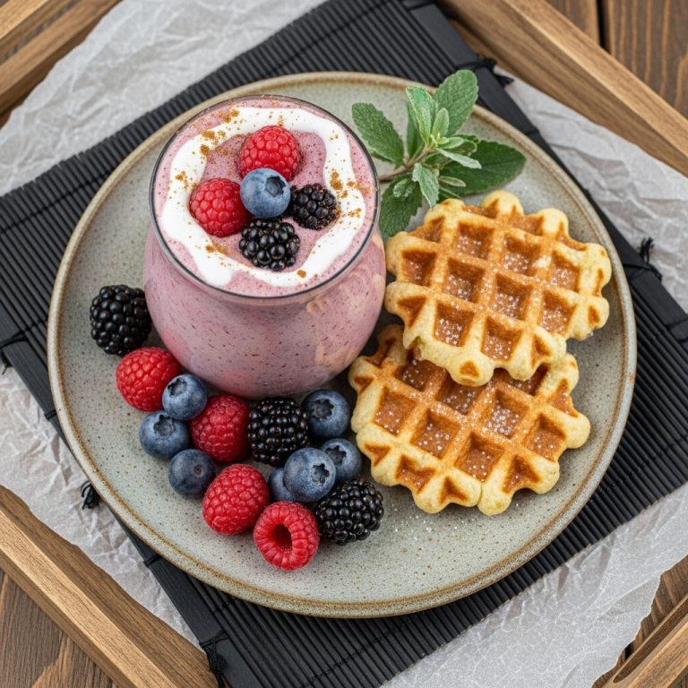 Spiced Paleo Milkshake with Mixed Berries and Almond Flour Waffle Cookies