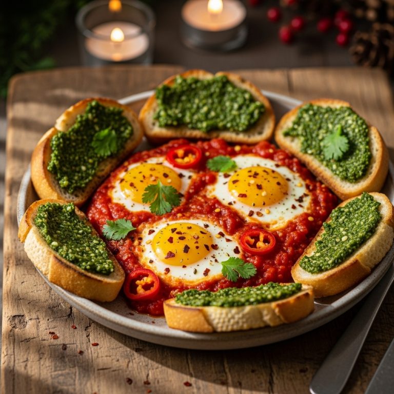 Spicy Argentinian Brunch: Baked Eggs & Chimichurri Toast