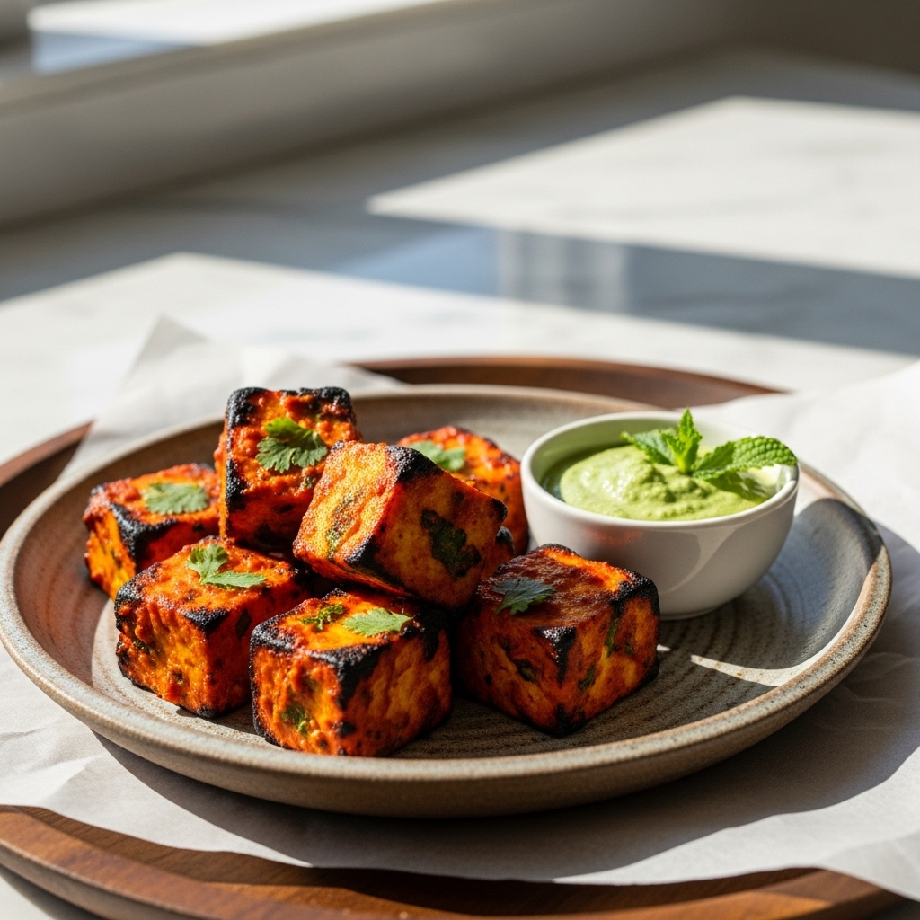 Spicy Gluten-Free Paneer Tikka with Mint Chutney