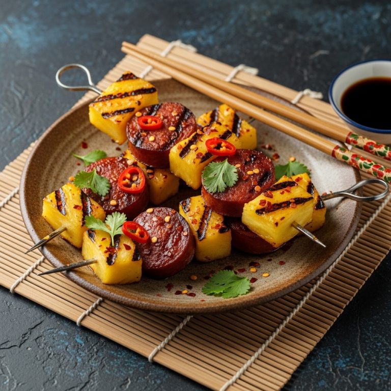 Spicy Grilled Pineapple & Chorizo Skewers