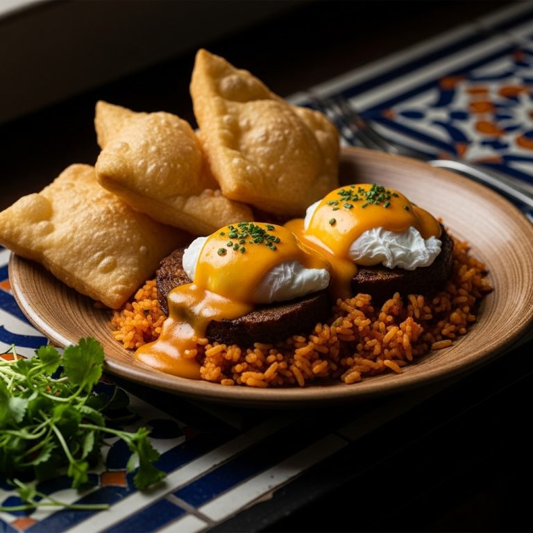 Spicy Jollof Rice and Eggs Benedict with Gluten-Free Fry Bread – A Nigerian Brunch Adventure