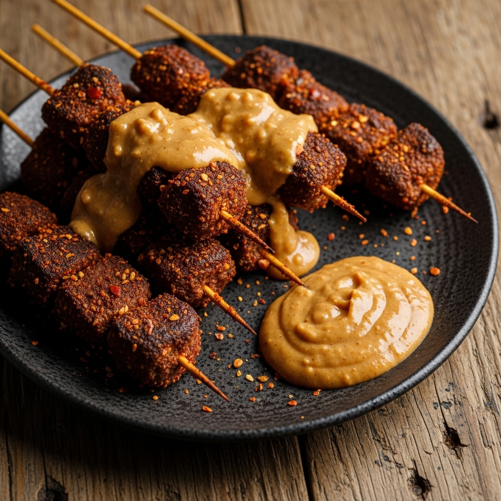 Spicy Nigerian Suya Bites with Peanut Sauce