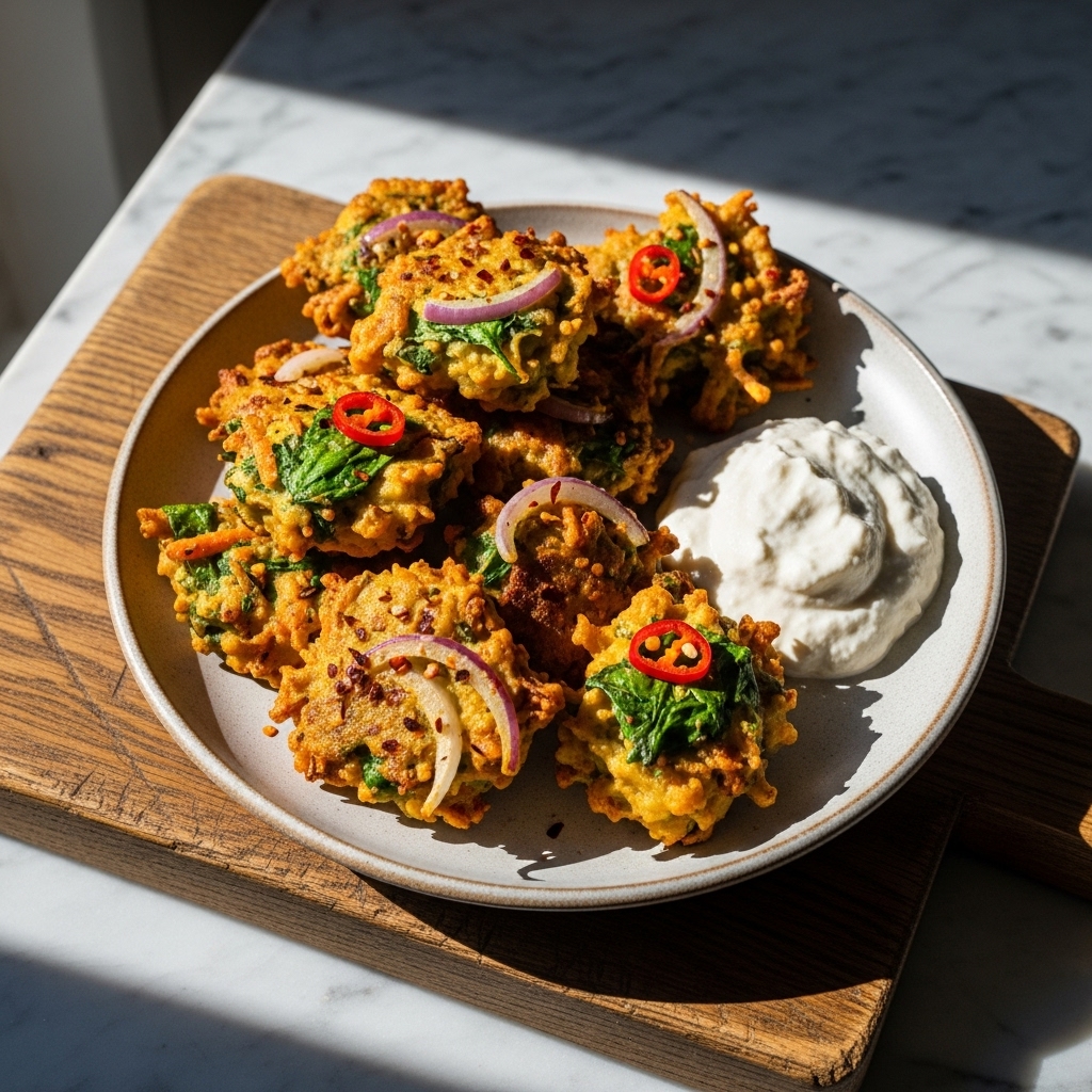Spicy Paleo-friendly Vegetable Pakoras with Coconut Chutney Recipe