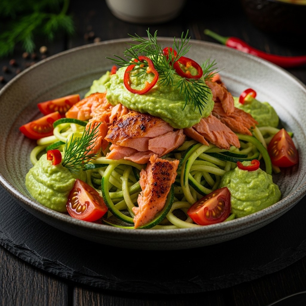 Creamy Zucchini Noodles with Bacon and Avocado Pesto – Keto Lunch Recipe