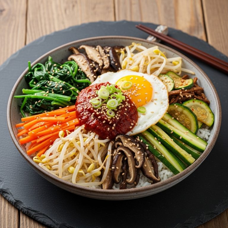 Spicy Vegetarian Korean Bibimbap Bowl: A Colorful & Nutritious Masterpiece