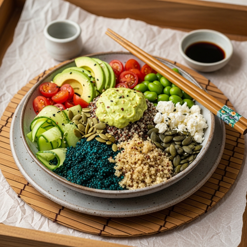 Spirulina & Quinoa Protein Bowl with Citrus Avocado Dressing
