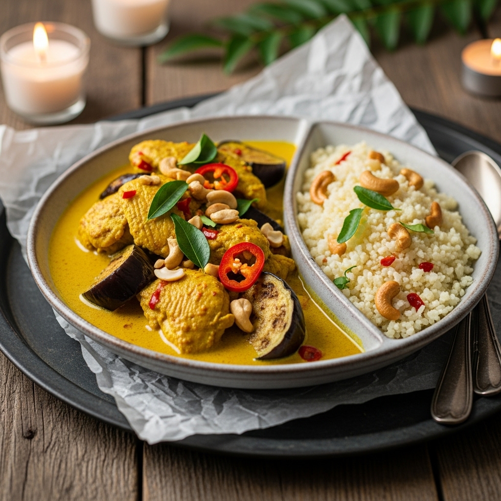 Sri Lankan Coconut Curry Chicken with Eggplant & Cashew Rice for Paleo Diet Lovers