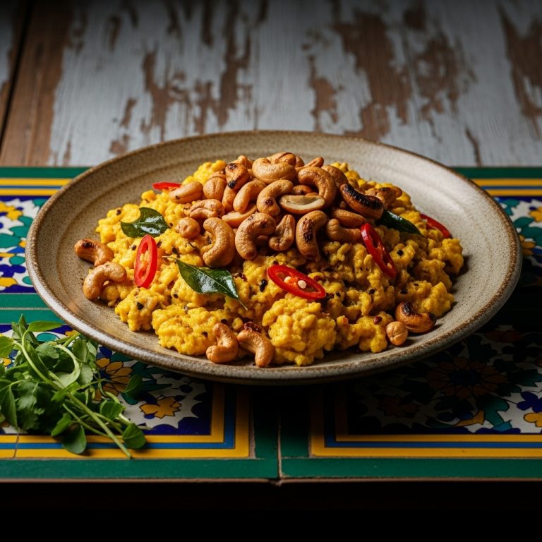Sri Lankan Coconut Curry Scrambled Eggs with Roasted Cashews