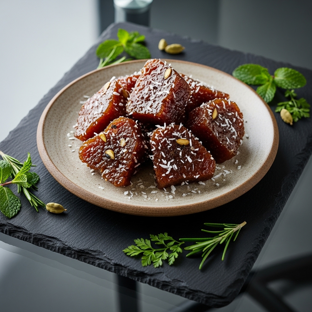 “Sri Lankan Coconut Treasure: Vegan Kalu Dodol with Cardamom”